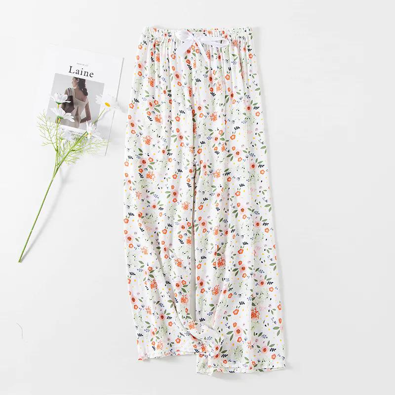 

WTEMPO Loose Casual Floral Printed Thin Cropped Pants Large Size Elastic High Waist Wide Leg Culottes for Women In Spring Summer Autumn One Size бежевый
