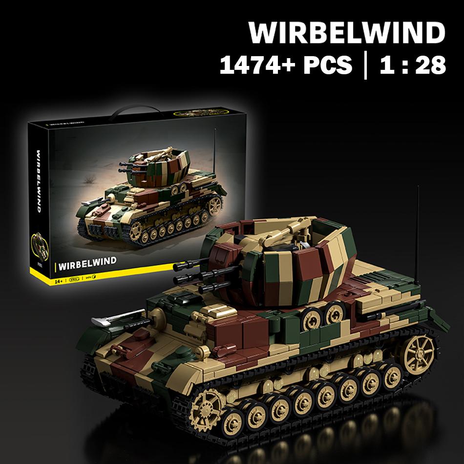 WW2 Military Panzer IV Sd.Kfz.161 Tank Building Blocks German Flakpanzer IV Anti Aircraft Gun Soldiers Bricks Toys for Kids Gift