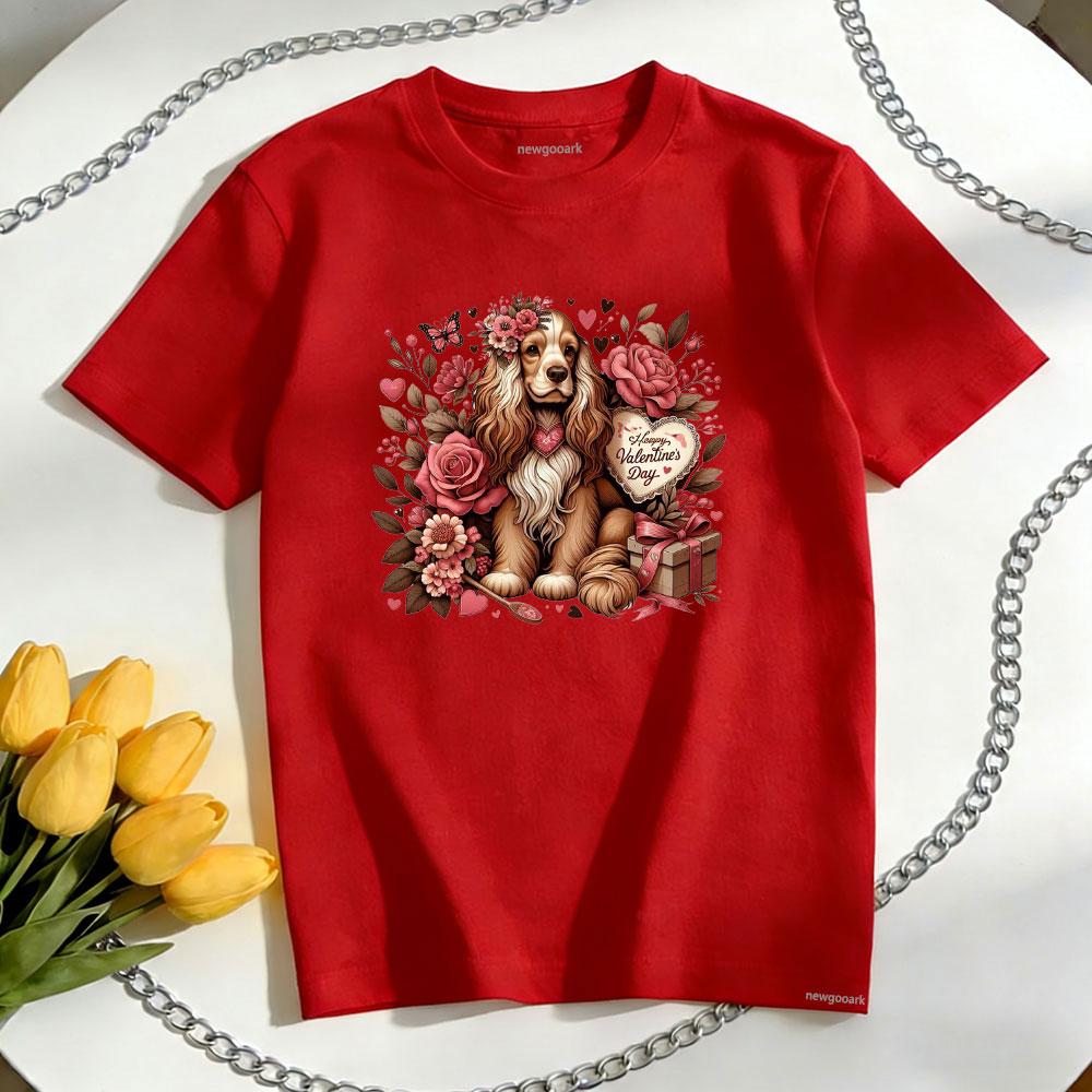 Valentines Day Cocker dog TShirt woman man Casual cotton graphic t shirts Oneck shirt Unisex Adult couple Shortsleev S