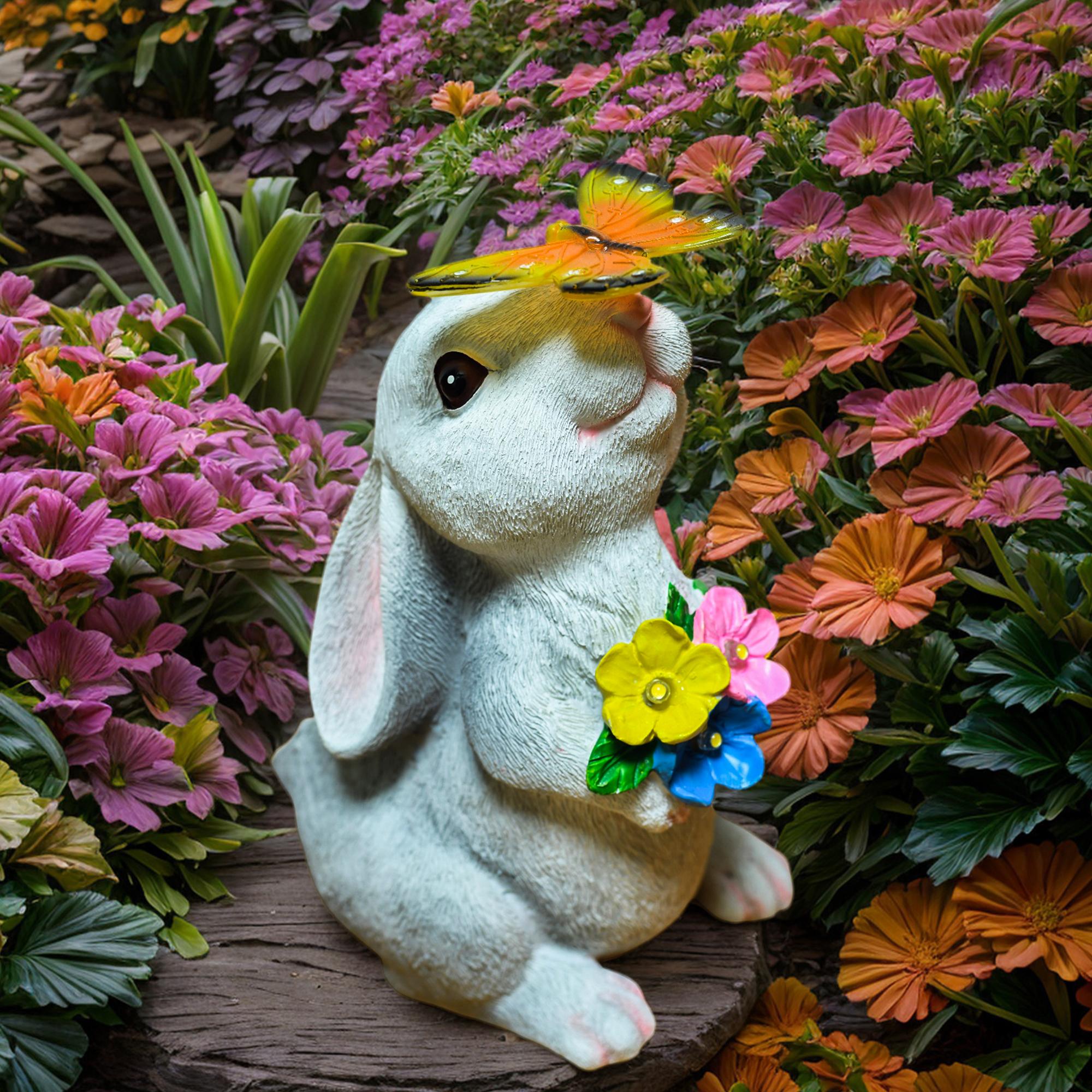 YUETJIN Solar Garden Statues Outdoor Decor-Rabbit Figurines with LED Light серый