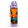 1PC Sunset Palm Tree Island Badge Print 750ml Color Plastic Sports Water Bottle Leakproof Flip Straw Lid Suitable for Sports Office Home Use
