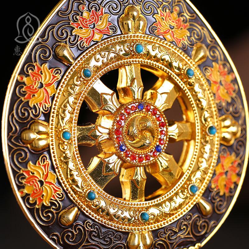 Golden Buddhist Furnishing Golden Wheel Tantric Alloy Handicraft Auspicious Tibetan Tribute Buddhism Home Gift Indoor Decorative