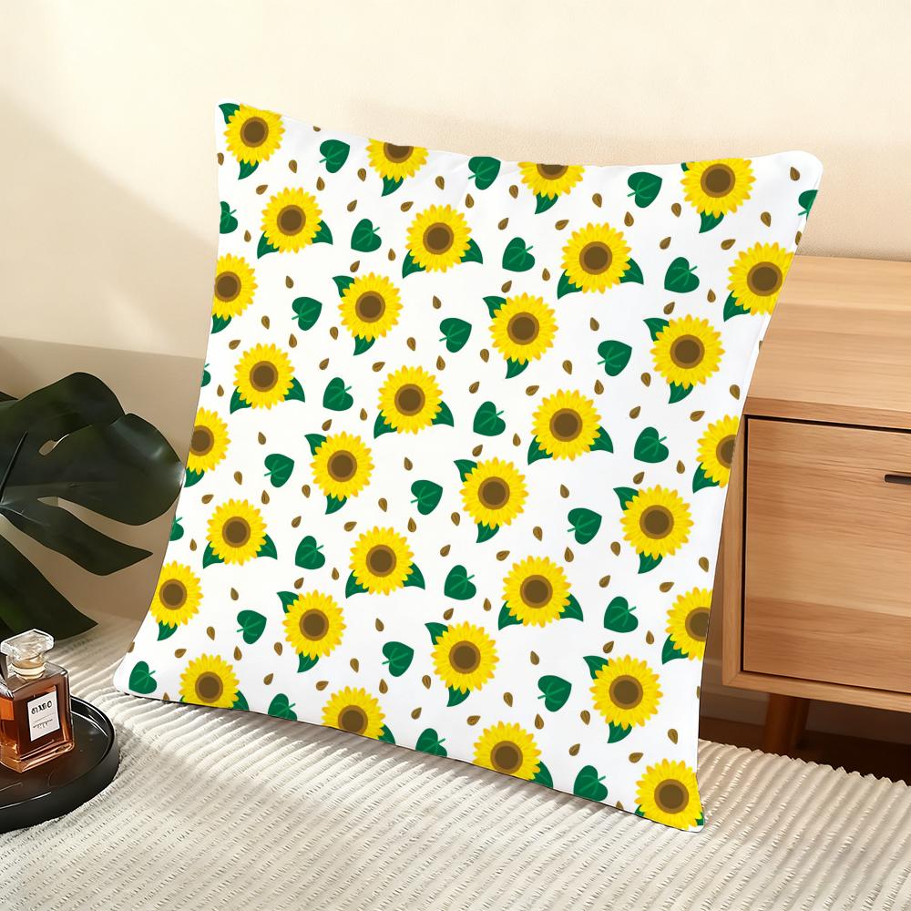 Sunflower Pattern Cushion Cover Soft Short Plush Pillow Cover Smooth Cozy Texture Aesthetic Cushion Case Home Decor