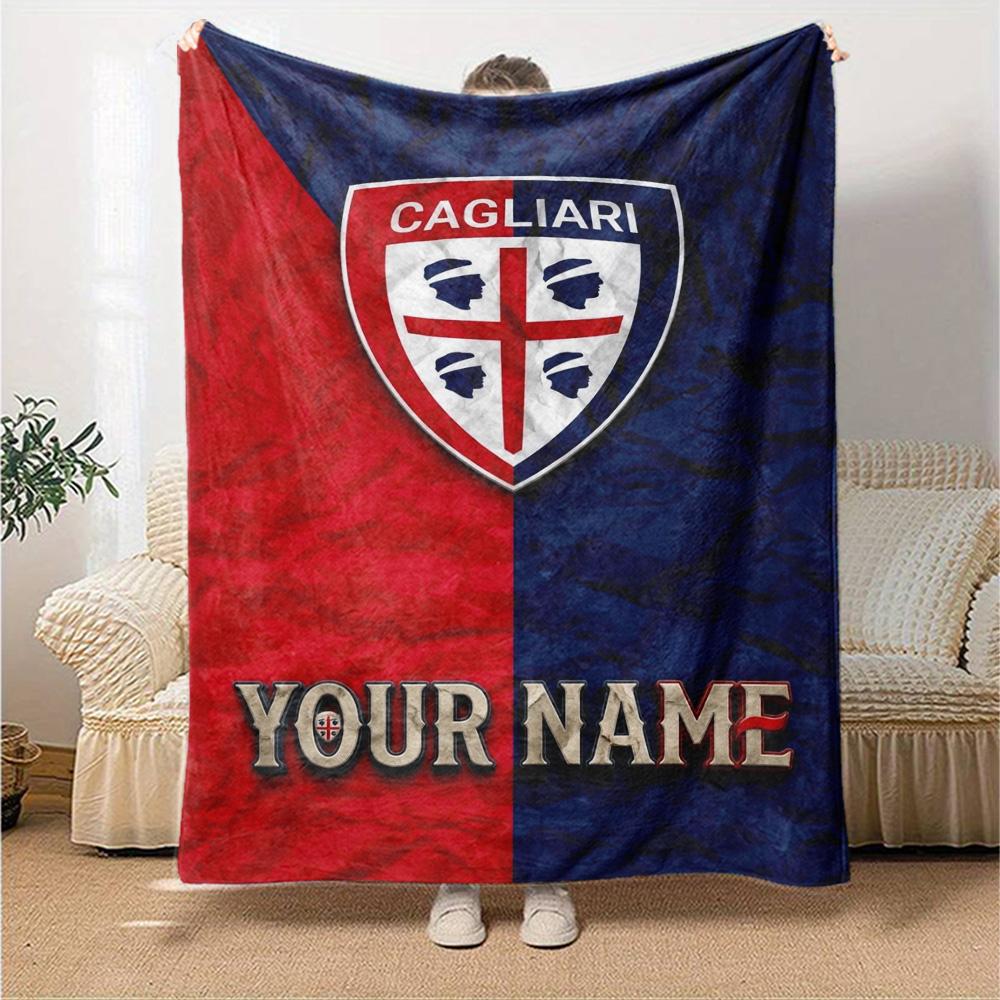 Name Custom Cagliari Calcio Print Flannel Blanket High Quality Warm Comfortable Cover for All Seasons Perfect for Gifts Home Decor