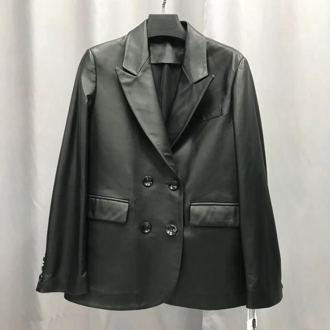 

2026 Women s Spring Genuine Sheepskin Leather Lapel Double-Breasted Jacket M (up to 55 kg)