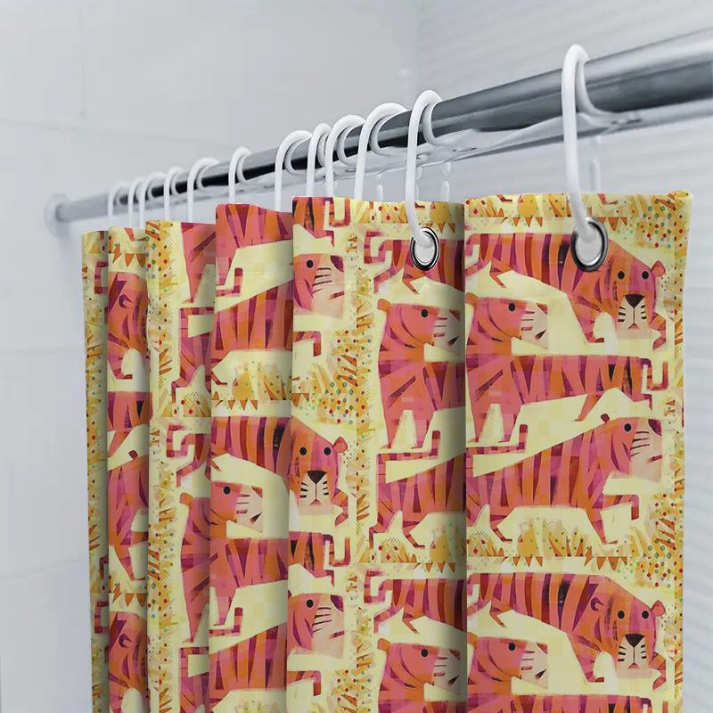 Tenda Doccia Tigre Carina Decorazione Bagno Animale Tema Giungla Tessuto Impermeabile Rivestimento Stile Rustico Vintage Arredamento Casa