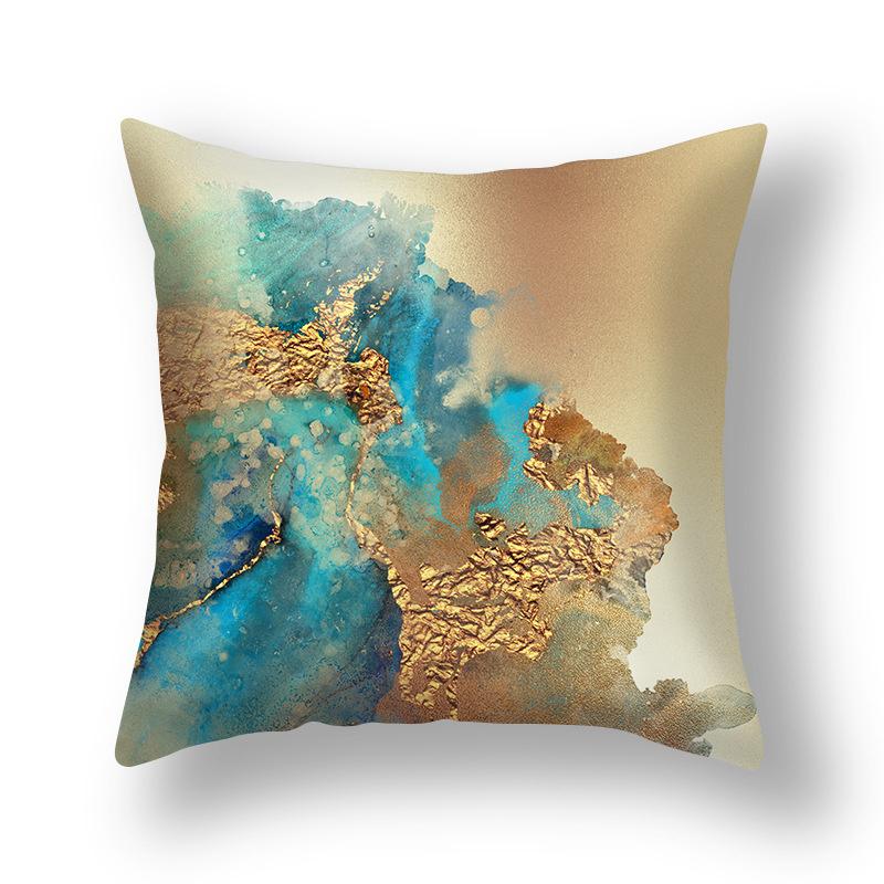 45x45cm Nordic Ins Abstract Gold Blue Marble Print Cushion Cover Sofa Office Seat Lumbar Pillow Cover Home Decoration
