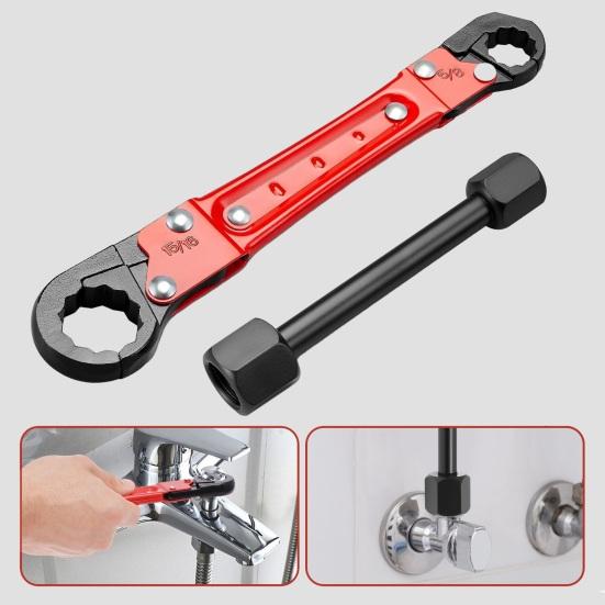 Angle Block Removal Wrench Tool Double-Ended Ratcheting Plumber Wrench Non-Slip Grip Pipe Angle Stop Wrench Kit