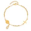 Stainless Steel Rosary Virgin Mary Beaded Bracelets with A-Z Initial Letter Pendant, Gold Plated Religion Jewelry for Women