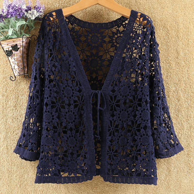 Jully Sexy Holle Kant Zonnebrandcr&egrave;me Vest Trui Vrouwen Brede Losse Airconditioning Gebreide Trui Dunne Gedeelte Vrouwelijke Lente Herfst One size