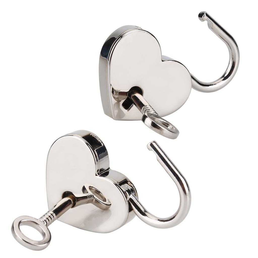 2 Sets Heart Shaped Padlock & Skeleton Key Metal Lock for Luggage Diary Book Jewelry Box