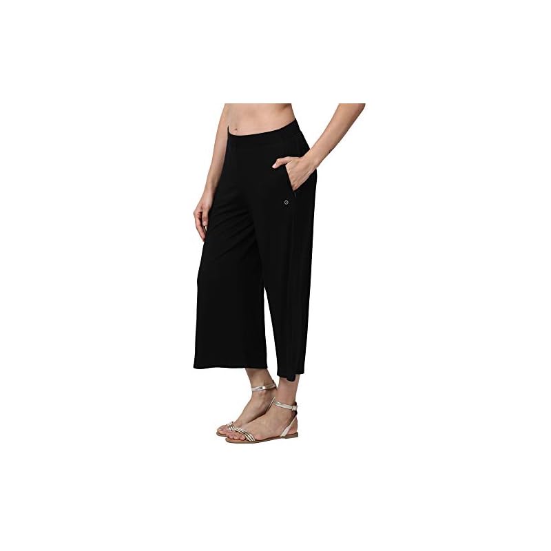 Enamor Essentials Women' Mid Rise Crop Length Soft & Drapey Stretch Viscose Culottes with Smart Side Slits E064(E064