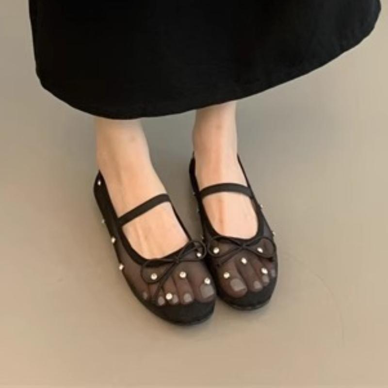 

Мода 2025 Новый бренд Женские балетки Модная сетка Женские элегантные туфли Мэри Джейн Мягкая подошва Уличные нарядные балетки 35 чёрный