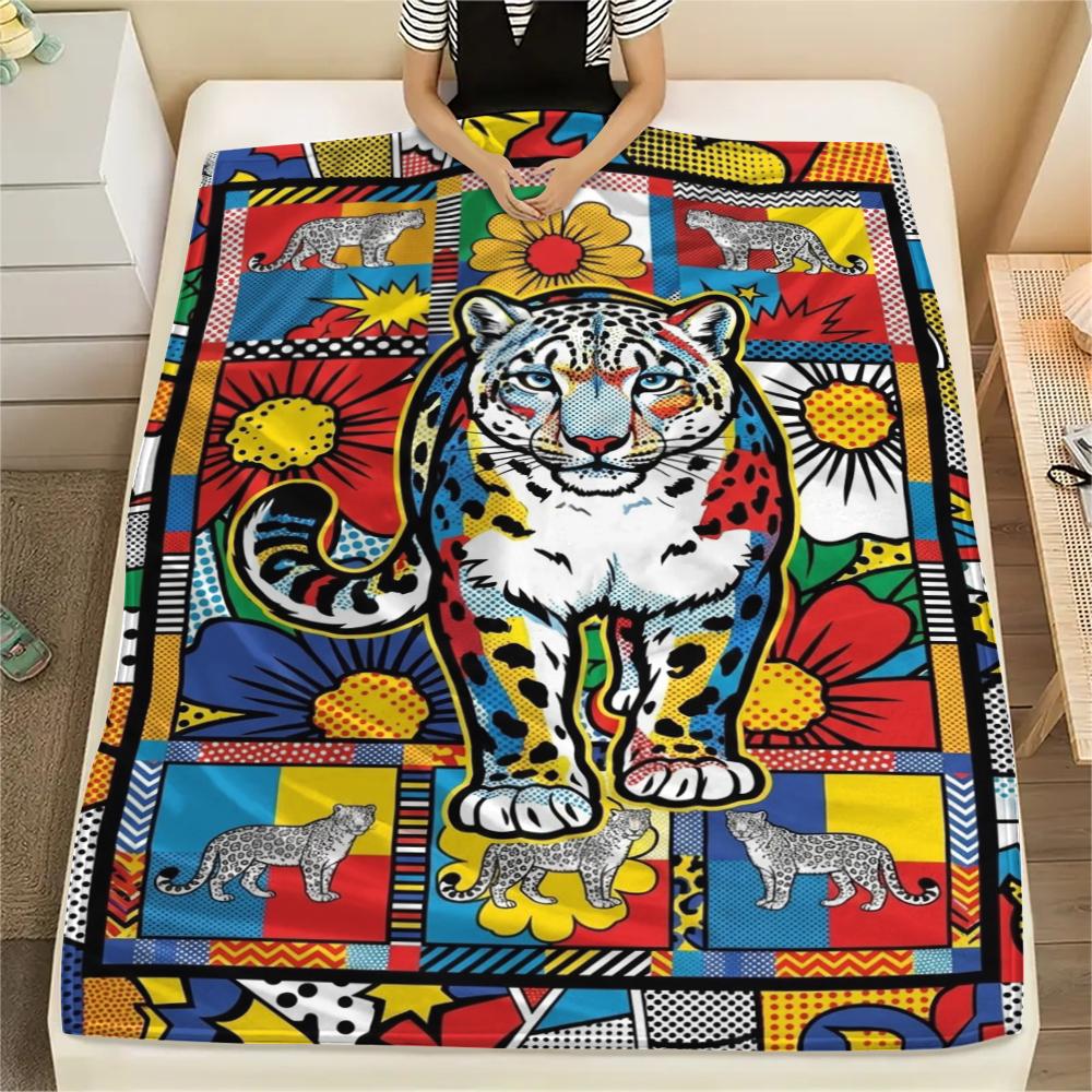 Snow Leopard Animal Print Flannel Blanket, High quality Comfortable for All Seasons, Home Decor, Warmth and Comfort, Perfect for Christmas Gifts126