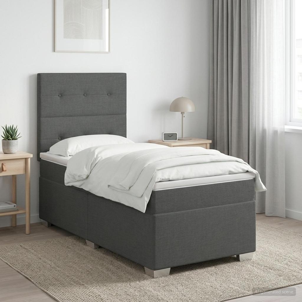 Box Spring Bed with Mattress Dark Grey 80 X 200 Cm Fabric