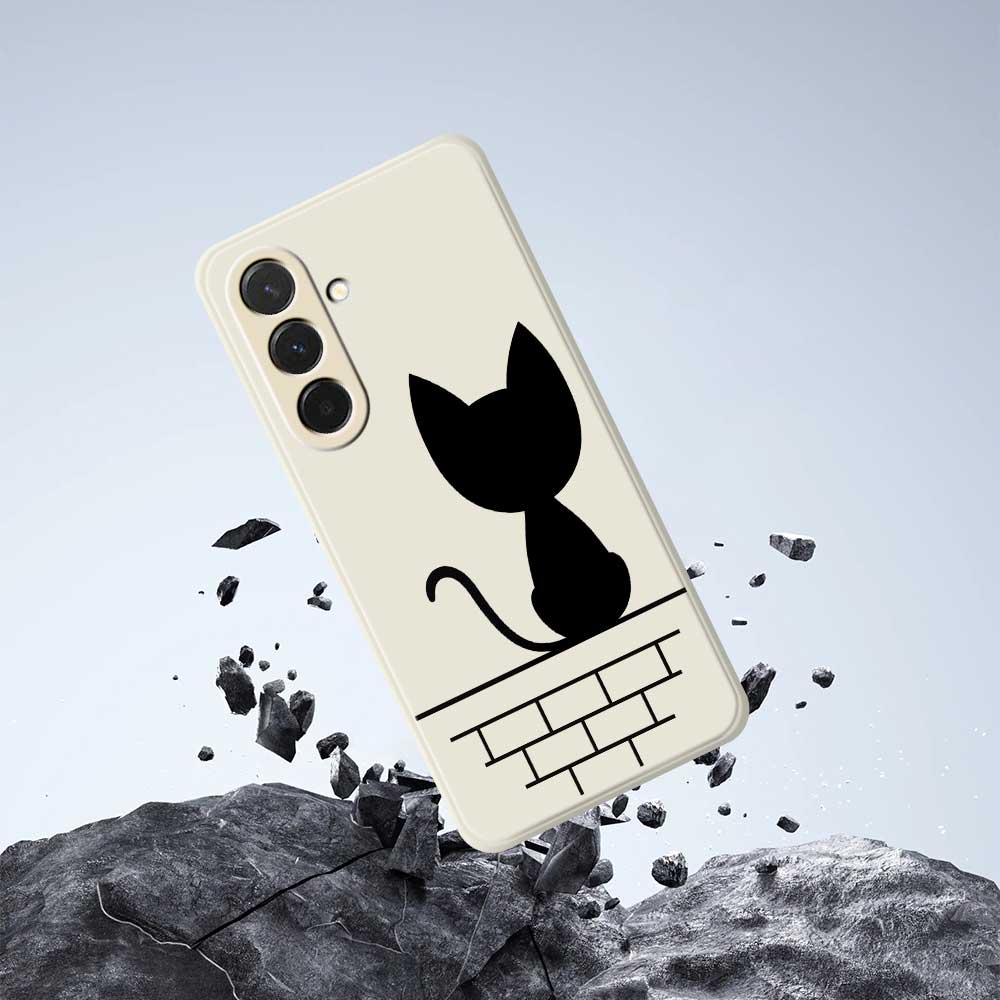 For Samsung Galaxy A36 5G Case Black Cat On the Wall Pattern Printing Straight Edge TPU Phone Back Cover
