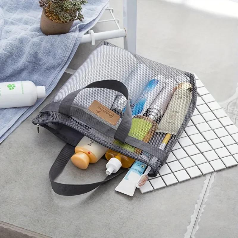 1Pc Lightweight Mesh Shower Bag With Quick Dry Technology Portable Toiletry Tote For Gym And Travel Portable Outdoor Beach Bag