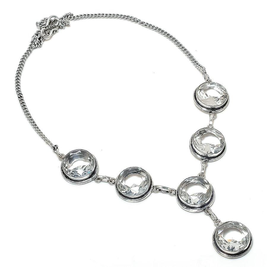 Natural White Topaz Gemstone 925 Sterling Silver Jewelry Necklace 18" p9Q76