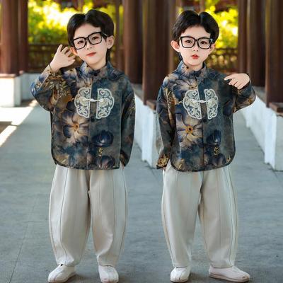 Boys' Hanfu Set: Autumn & Spring 2025 Chinese Style Tang Suit for Kids - Little Young Master Costume