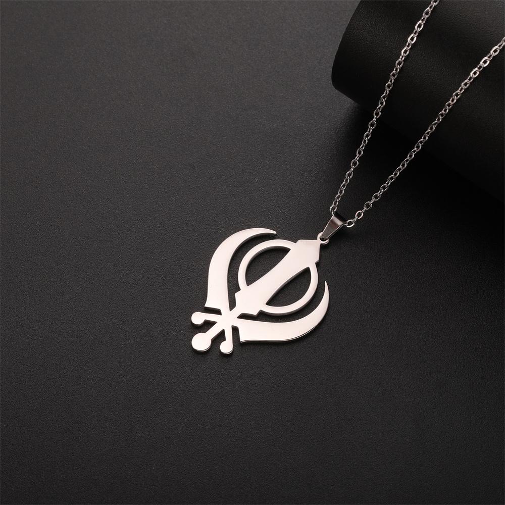  Classic Sikhism Symbol Necklace for Women Men Stainless Steel Sikh Khanda Necklaces Religious Protection Amulet Jewelry