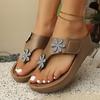 Fashion Flower Decor Wedges Sandals Women Shiny Crystal Thick Sole Non Slip Chunky Platform Slippers Plus Size Light Comfort Flip Flops