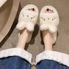 Fashion 2025 Autumn New Home Cartoon Rabbit Cotton Slippers Female Flat Bottom Plush Solid Color Soft Indoor Slides Casual Women's Shoes