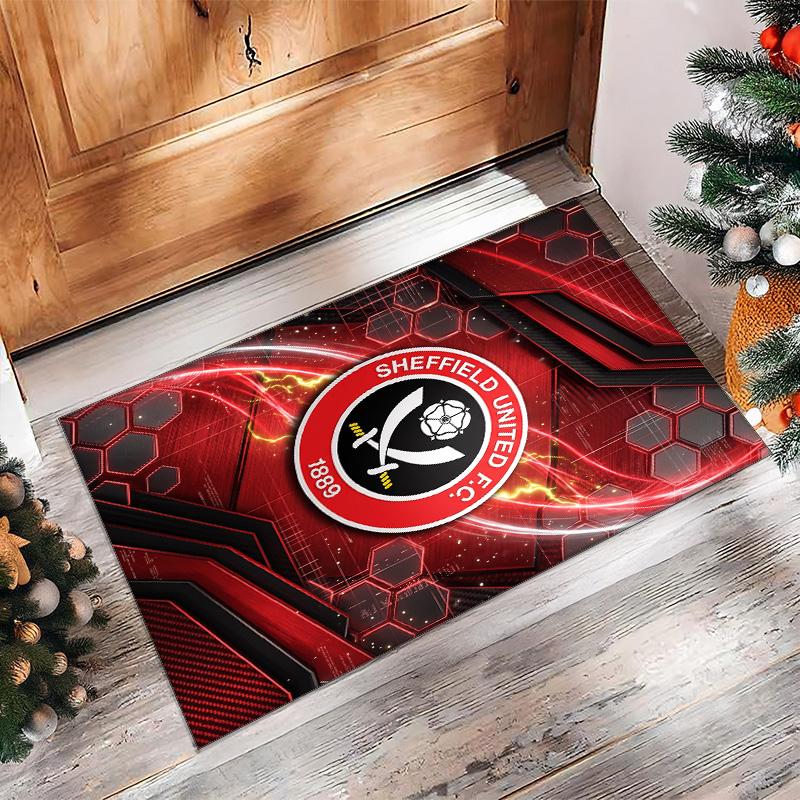 Sheffield United Football Print Crystal Velvet Rug, Comfortable Water Absorbent Non Slip Indoor Floor Carpet