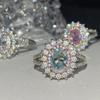 2026 Pink Zircon Aquamarine Sunflower Ring Women's Luxury Full Diamond Treasure Jewelry
