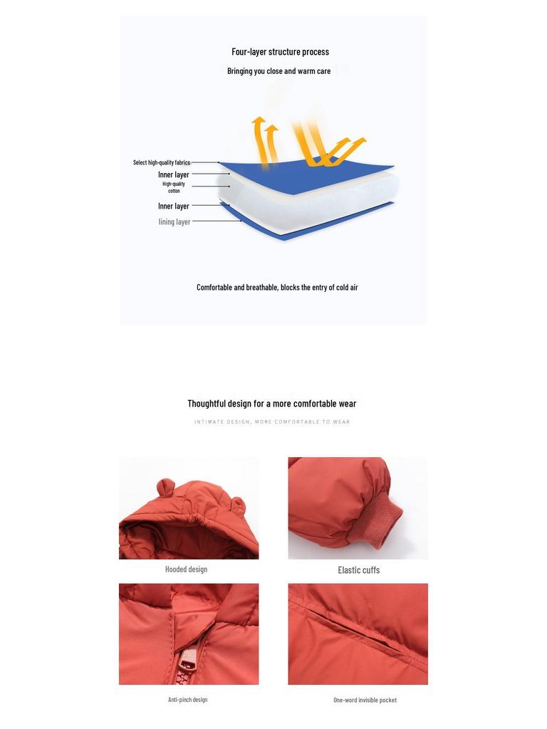 Herbst-Winter Kinder Gepolsterte Baumwolljacke - Kapuzenmantel, Dick, Warm für Jungen & Mädchen