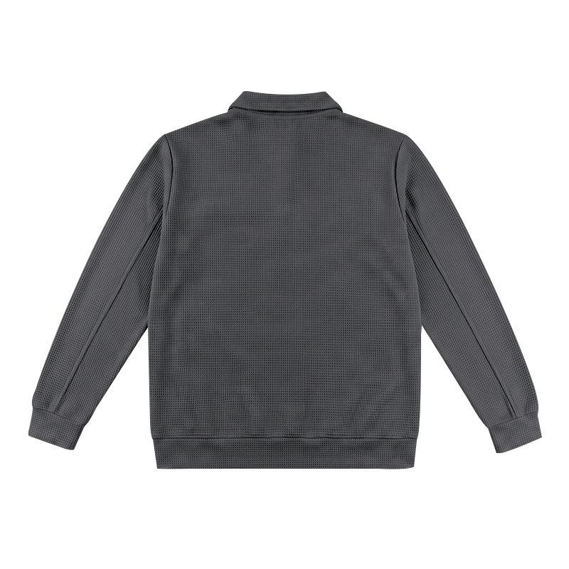 Men S Loose Fit Lapel Zip Pocket Waffle Knit Jacket