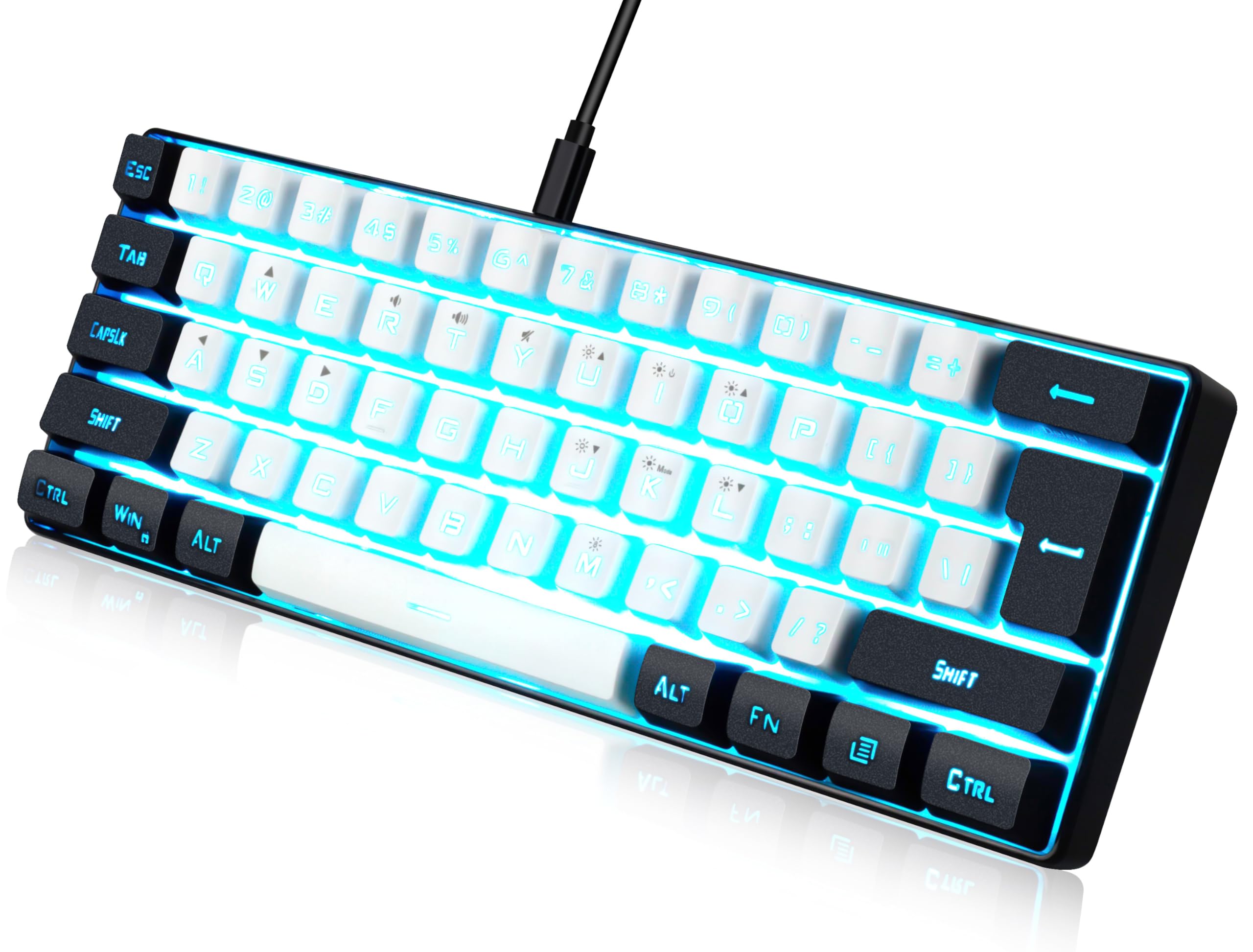 

abucow Gaming Minimalist Portable Wired Mini RGB Backlit Keyboard and Keyboard, Ultra-Compact 61-Key (Black White)