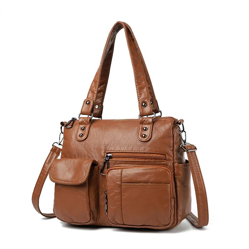 High Quality Large Capacity Soft Leather Women Totes Bags Vintage Luxury Ladies Handbags Fashion Solid Female Messenger Tote Sac