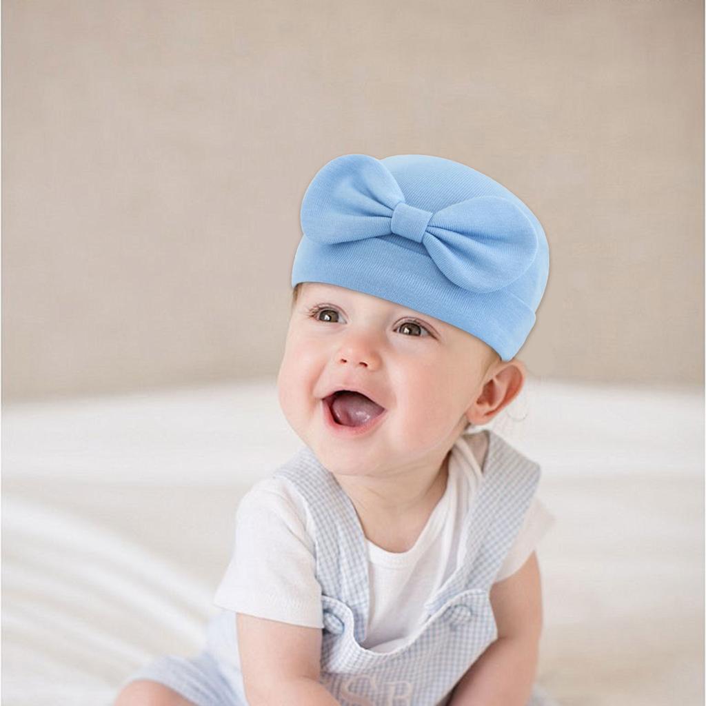 Breathable Baby Bonnet Hat Cotton Newborns Bowknot Beanie Fetal Cap Comfortable Headwear for 0 To 6 Months Unisex