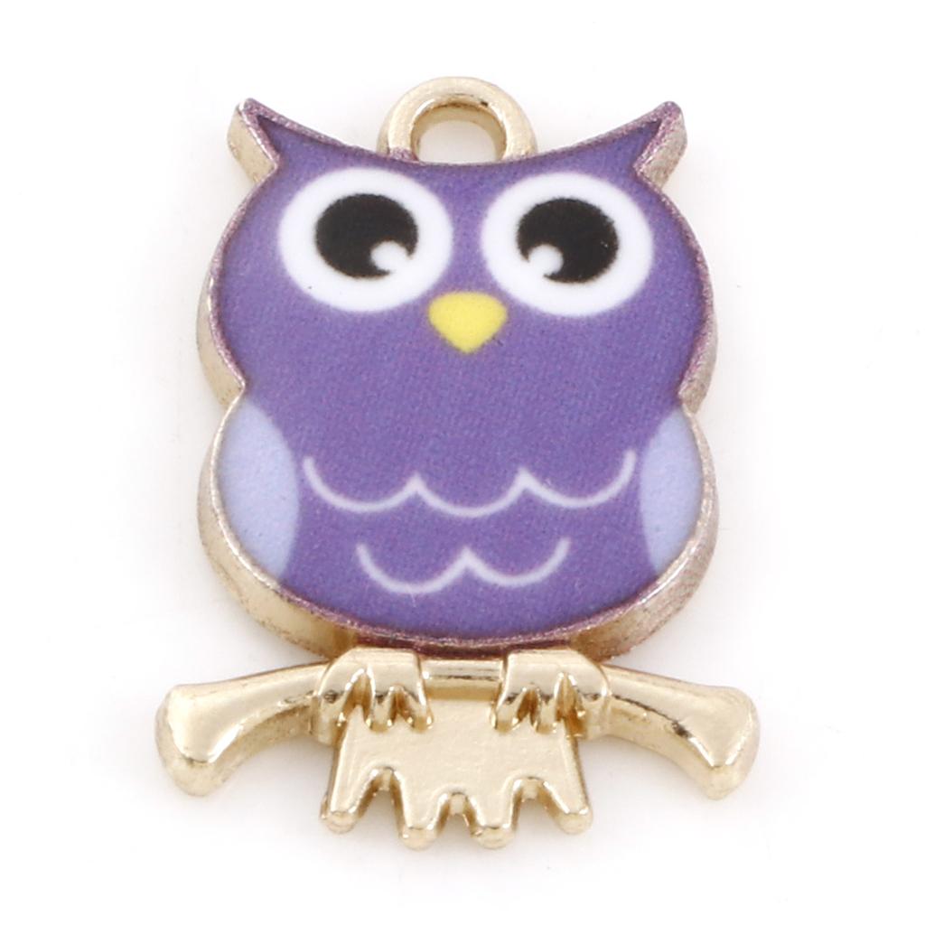 10PCs Owl Animal Charms Vintage Halloween Multicolor Enamel Gold Color Metal Pendants DIY Necklace Earrings Jewelry 21.5mmx15mm