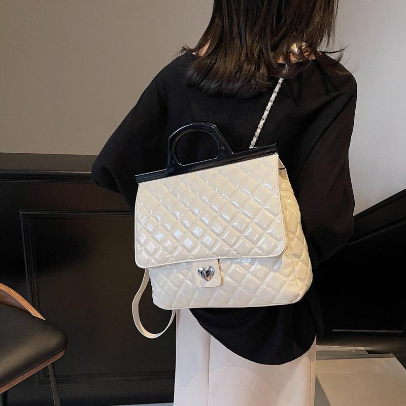 

Solid color PU quilting embroidery chain large capacity tote bag Ling temperament commuter shoulder crossbody 32*10*27