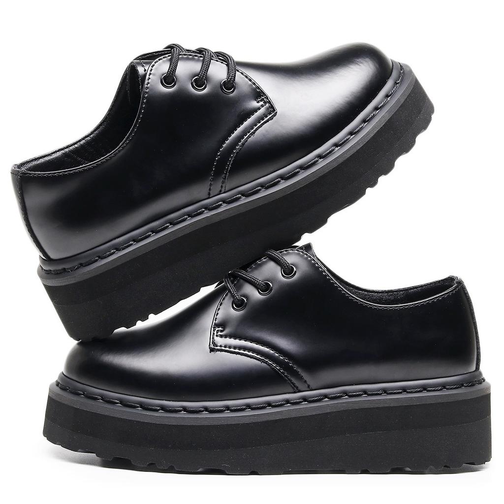 Thick-soled hole Martin shoes women's low-top, leather lightweight round head casual student muffin bottom small leather shoes