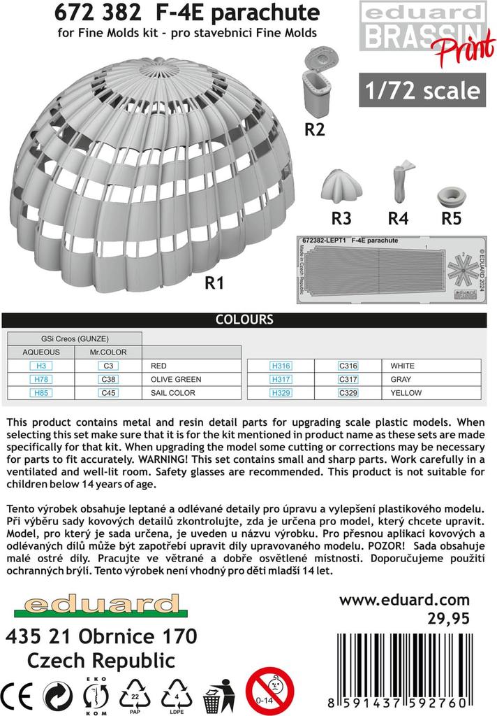 eduard Brassin McDonnell Aircraft Phantom 2 Brake Parachute Fine Plastic Model Parts EDU672382 1/72 F-4E (for Mold)
