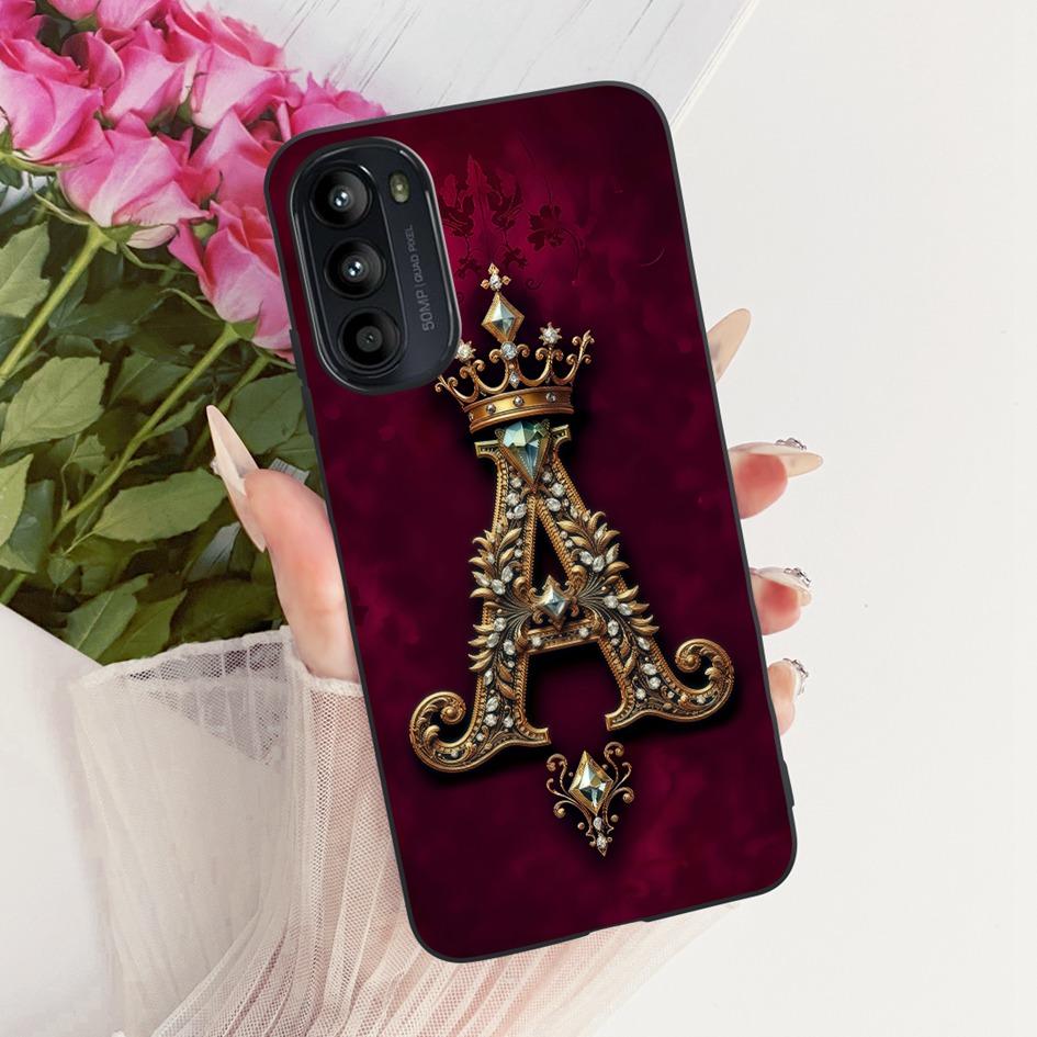 For Motorola Moto G82 Case XT2225-1 Luxury Initial Letters Crown Soft Silicone Protective Cover For Motorola Moto G52 G71s Shell