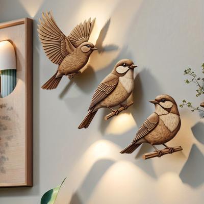 3 Pezzi Uccelli Passeri in Legno Arte da Parete Rustico Uccelli Volanti 2D Decorazione da Appendere per Soggiorno Camera da Letto Asilo Nido Stanza dei Bambini Casa di Campagna