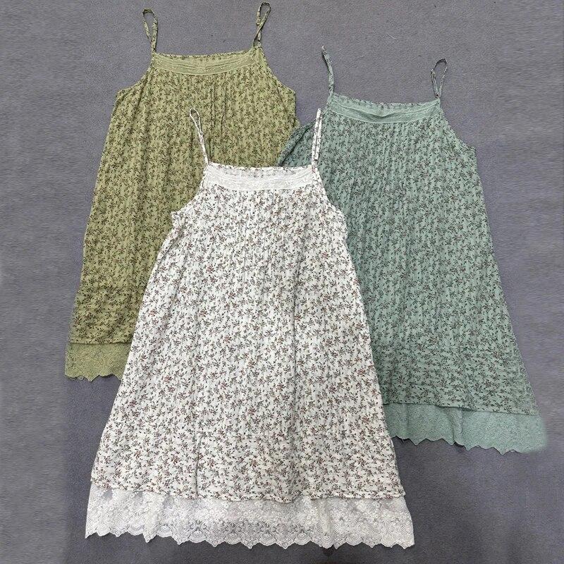 

Johnature Sweet Mori лоскутное кружевное платье-комбинация, летние свободные тонкие хлопковые женские платья без рукавов с принтом