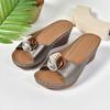 Flower Color Matching Thick-soled One-word Slippers Women's Outer Wear Wedge Heel Light Solid Color Cool Slippers