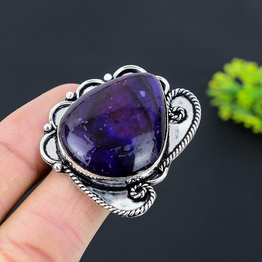 Natural Purple Labradorite Gemstone 925 Sterling Silver Gift Ring Size 8 f1G13