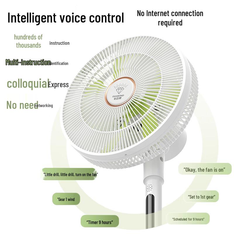 Diamond DC Inverter Pedestal Fan, AI Voice & Remote Control, Level 1 Energy Efficient CN Plug (adapter Included)