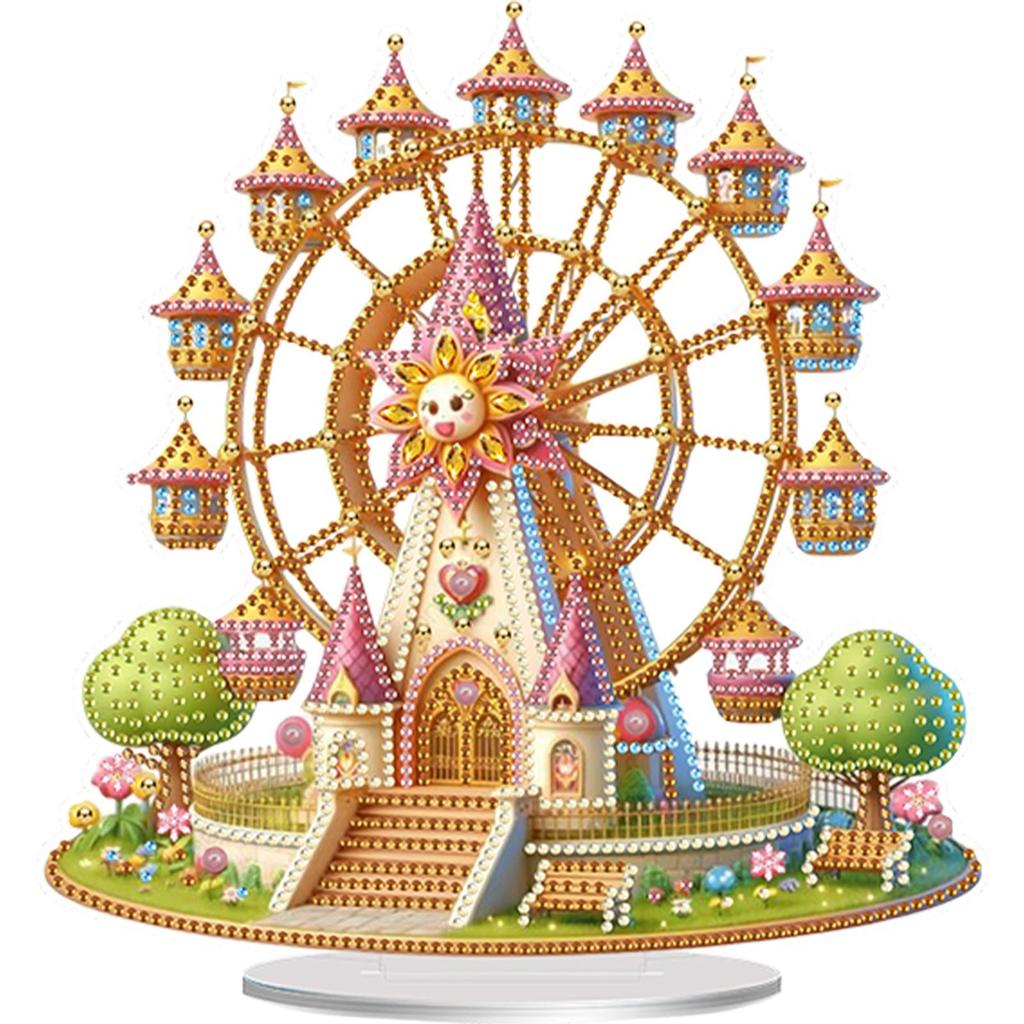 Kits de Ornamentos de Pintura de Diamante 2D Acrílico Impressão Plana Castelo Roda Gigante DIY Mesa 5D DIY Arte de Diamante Decorações de Mesa