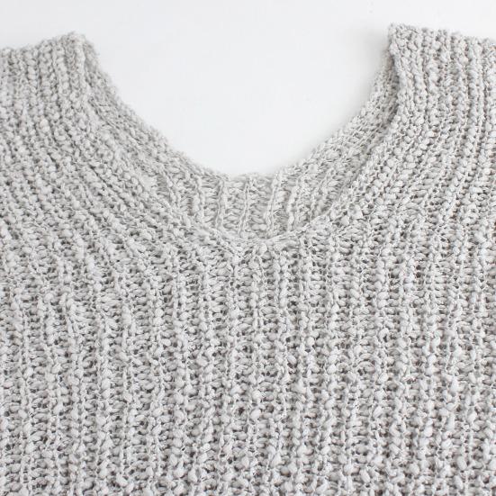 Damtoppar V-ringning Långärmad Enfärgade Stickade Toppar Mjuka Stretchiga Löstsittande Tröja Vår Höst Casual Toppar