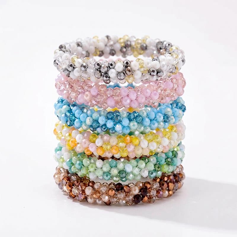 Fashion Colorful Crystal Bracelets for Women Unique Simple Elastic Rope Temperament Charm Bracelet Hairband Jewelry