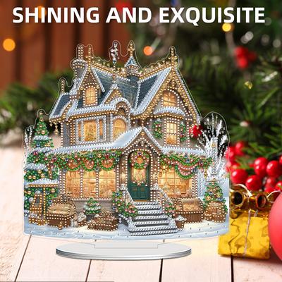 Impressão Plana 2D Casa de Natal DIY Ornamento para Mesa Kits de Pintura com Diamantes Kit de Ornamentos de Mesa para Adultos Iniciantes