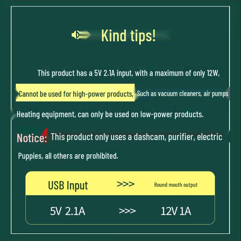 USB 5V to 12V Car Cigarette Lighter Adapter