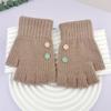 Female Half Finger Gloves Korean Versatile Student Writing Autumn/Winter Knitted Gloves Cycling Warmth
