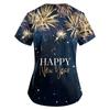Women's Fashion 2024 New Year Printed Short Sleeve V Neck Pattern Tops Pocket Working T-shirts